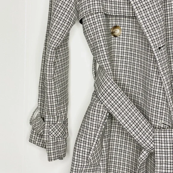 TOPSHOP Beige Plaid Long Trench Coat Size w/ Adjustable Belt US 2 | Preowned - Picture 7 of 7